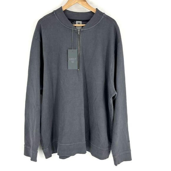 VRST Jacket Size 2XL Mens Charcoal Gray Washed Terry Half Zip Bomber Pullover - Picture 1 of 8